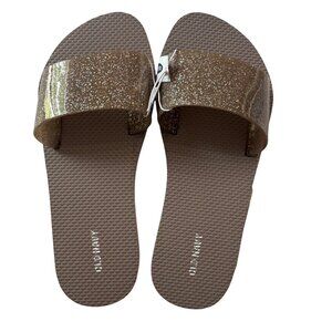 Womens Glitter Slide Sandals Old Navy Size 8 Brown Slip-On Shoes